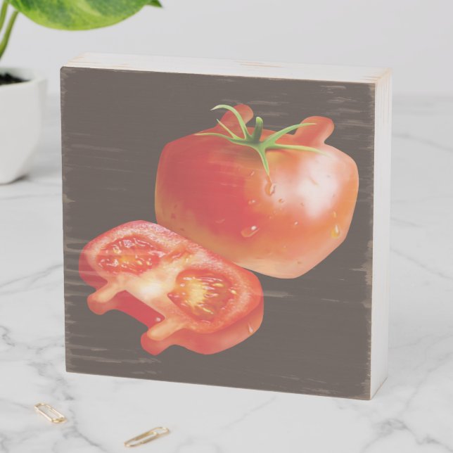 Fresh Tomato Pattern: Juicy Red Kitchen Art Wooden Box Sign (In Situ Horizontal)