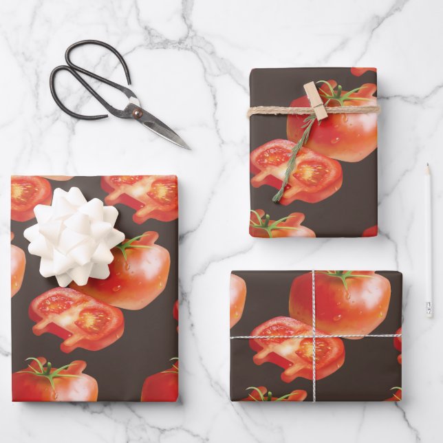 Fresh Tomato Pattern: Juicy Red Kitchen Art Wrapping Paper Sheets (Front)