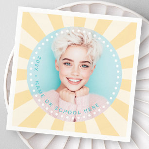 Fresh trendy sunburst student graduation photo napkins