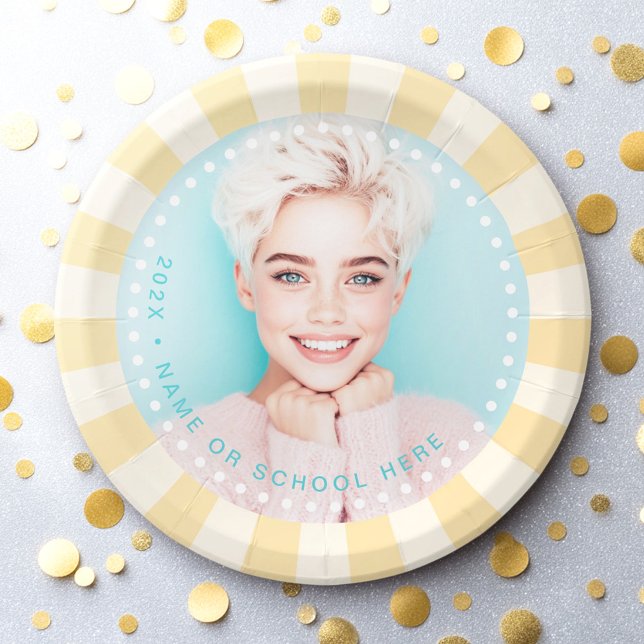 Fresh trendy sunburst student graduation photo paper plates (Fresh trendy sunburst student graduation photo paper plates)