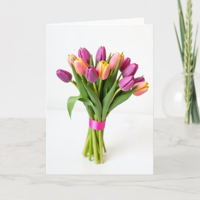 Fresh Tulip Flower Bouquet Card (Front)