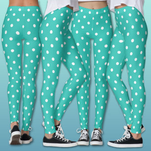 Fresh Turquoise White Polka Dot Pattern  Leggings