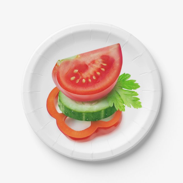 Fresh vegetable pieces paper plates (Front)