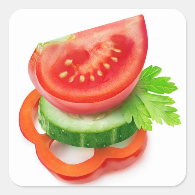 Fresh vegetable pieces square sticker (Front)
