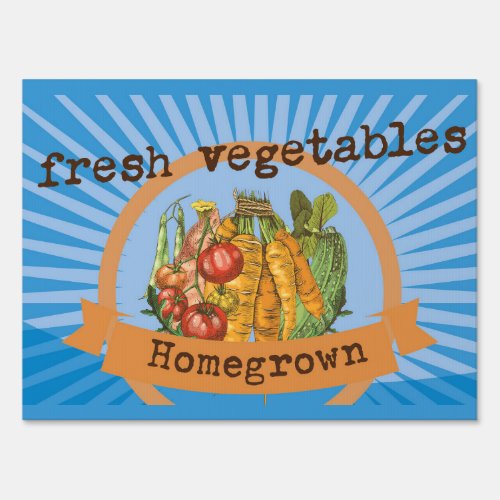 Fresh Vegetables Farm Stand Blue Yard Sign