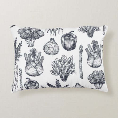 Fresh vegetables seamless pattern Broccoli carro Accent Pillow