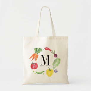 Fresh Vegetables Watercolor Monogram Tote Bag