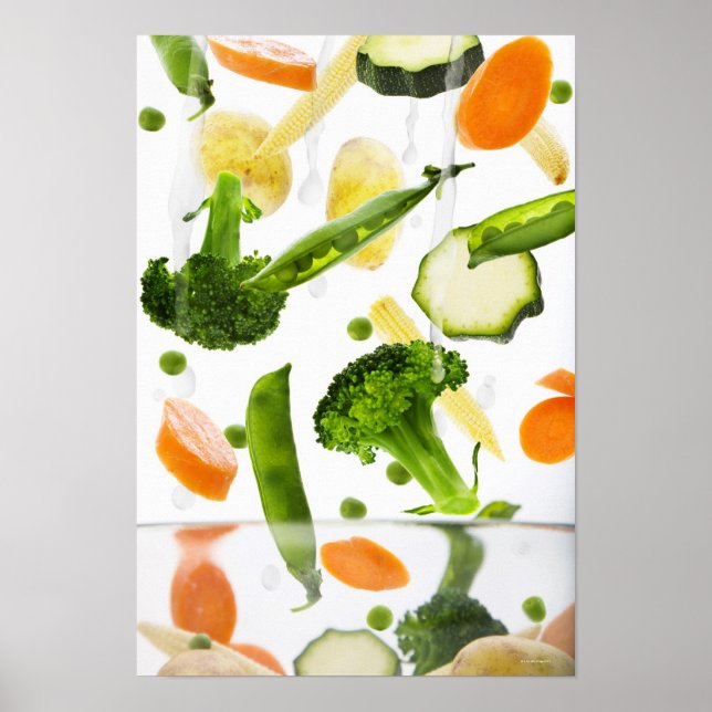 Fresh vegetables with water falling into a bowl poster (Front)