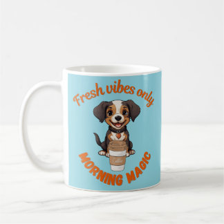 Fresh Vibes & Coffee Playful Puppy Digital Artwor Mug