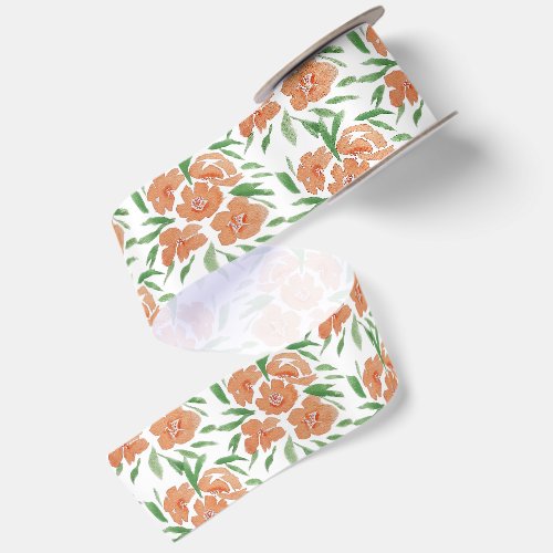 Fresh Vibrant Floral Watercolor Pattern Satin Ribbon