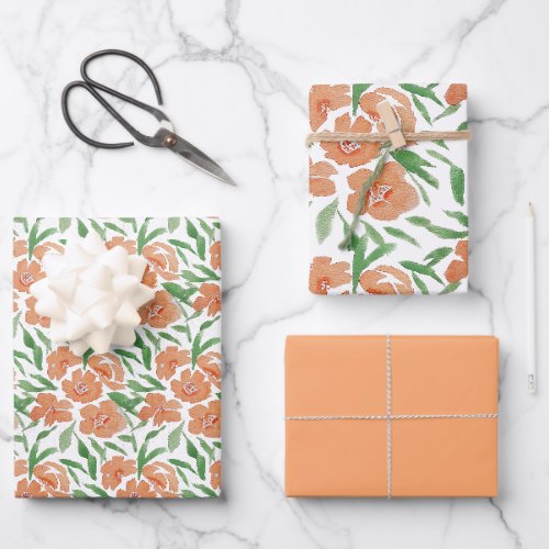 Fresh Vibrant Floral Watercolor Pattern Wrapping Paper Sheets