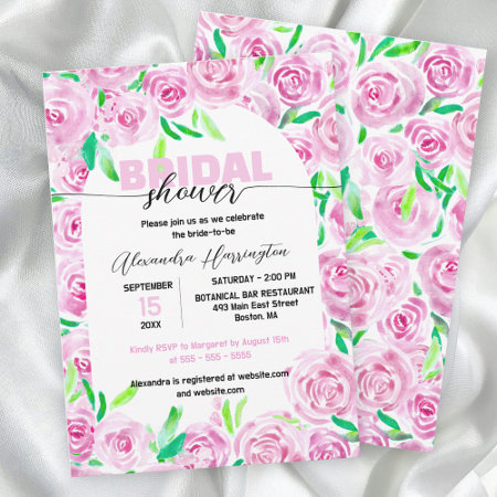 Fresh Vibrant Pink Watercolor Roses Bridal Shower