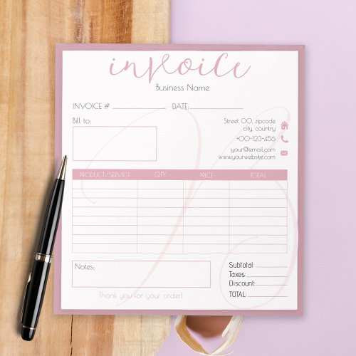 Fresh vintage pink simple small business invoice notepad