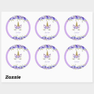 Fresh Violet Unicorn Birthday Decorations Classic Round Sticker