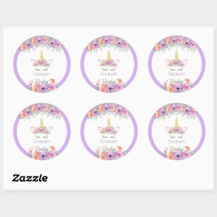 Fresh Violet Unicorn Birthday Party Classic Round Sticker