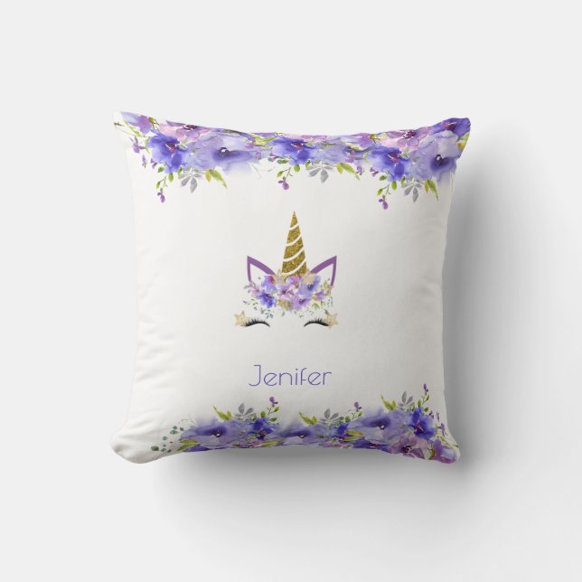 Fresh Violet | Unicorn Birthday Party Decor Throw Pillow (Front)