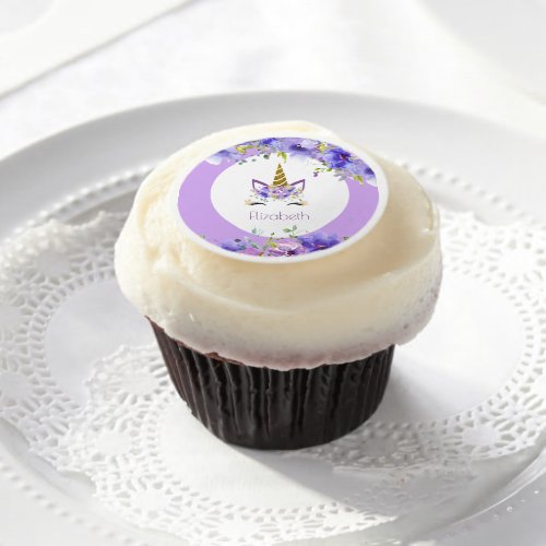 Fresh Violet  Unicorn Birthday Party  Edible Frosting Rounds