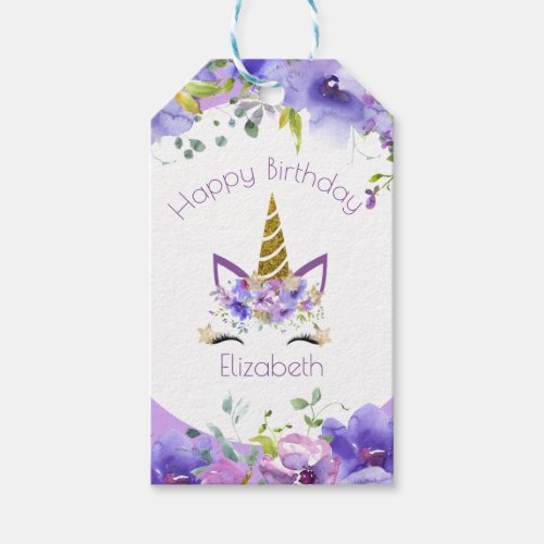Fresh Violet  Unicorn Birthday Party  Gift Tags