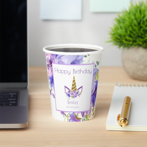 Fresh Violet  Unicorn girl Birthday Paper Cups