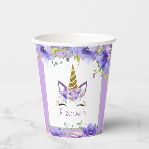 Fresh Violet Unicorn Girl Birthday Party Supplies Paper Cups