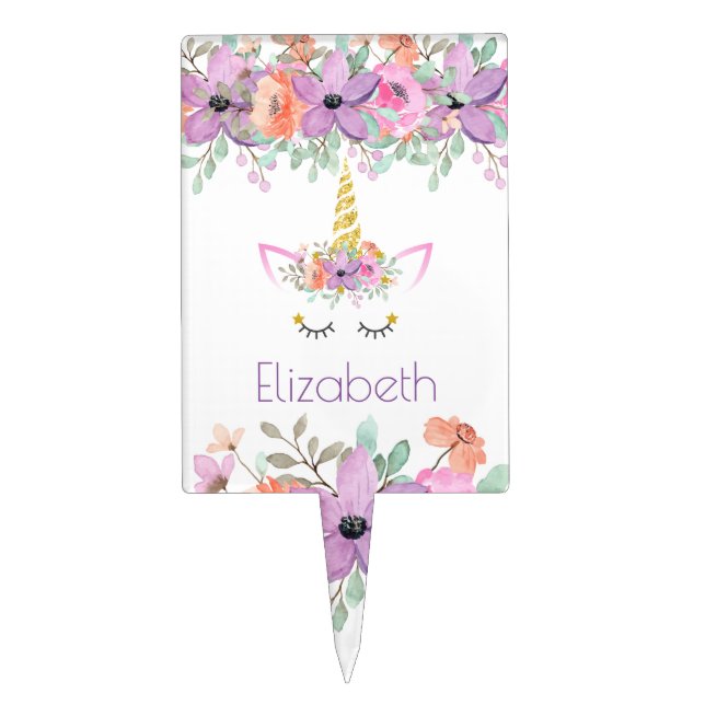 Fresh Violet | Unicorn Girls Birthday Party Treats Cake Topper (Front)