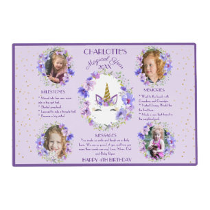 Fresh Violets Unicorn Year in Review Party Decor Placemat