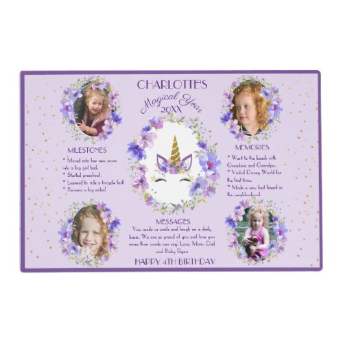 Fresh Violets  Unicorn Year in Review Party Decor Placemat