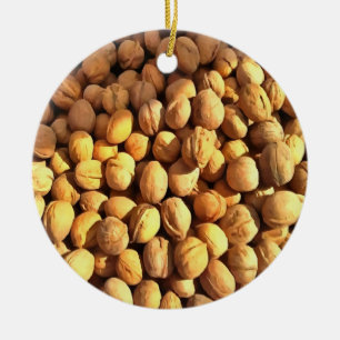 Fresh Walnuts Hyperrealistic Painting Ceramic Ornament