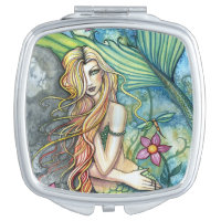 Fresh Water Mermaid Watercolor Fantasy Art Vanity Mirror