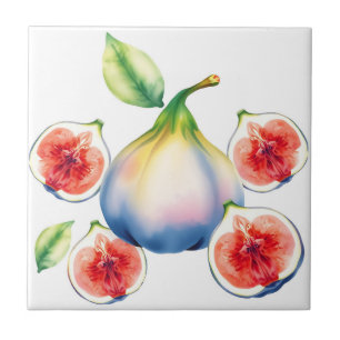 Fresh Watercolor Fig with Soft White  Ceramic Tile