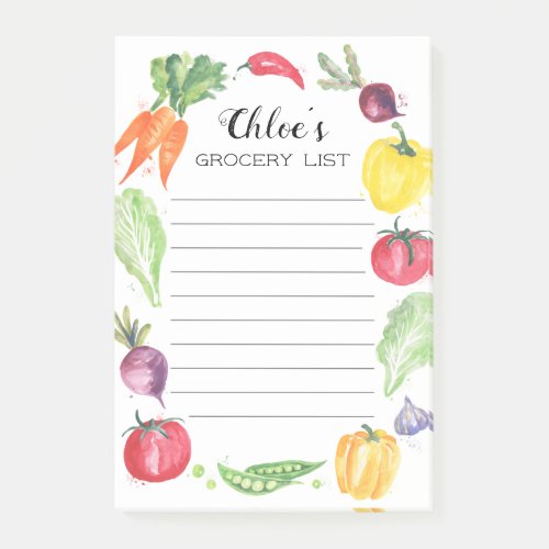 Fresh Watercolor Garden Vegetables Grocery List Post_it Notes