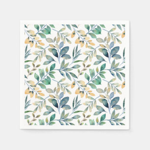 Fresh Watercolor Green and Yellow Leaf Pattern Napkins