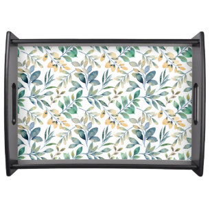 Fresh Watercolor Green and Yellow Leaf Pattern Serving Tray