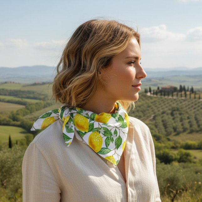 Fresh Watercolor Lemon Pattern Bandana (Bandana featuring a watercolor lemon pattern - a cheerful Mediterranean summer garden atmosphere)