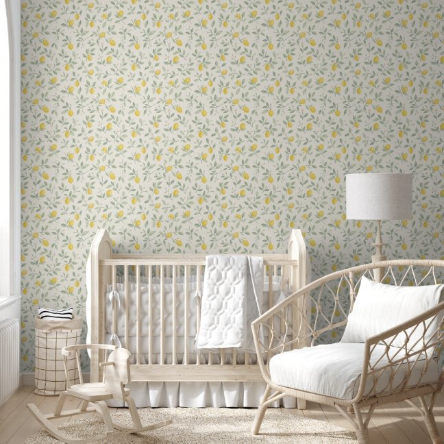 Fresh Watercolor Lemon Pattern with Olive Leaves Wallpaper