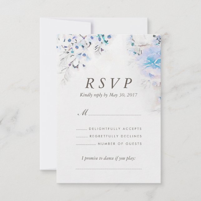 Fresh Watercolor Light Blue Floral Boho RSVP Card (Front)