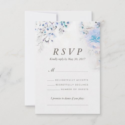 Fresh Watercolor Light Blue Floral Boho RSVP Card