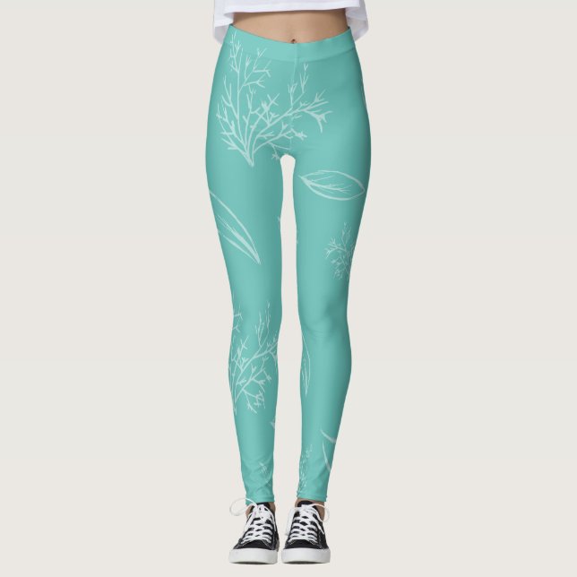 Fresh Watercolor Natural Pencil Sketch Floral Leggings (Front)