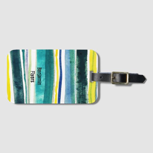 Fresh watercolor painted stripes luggage tag