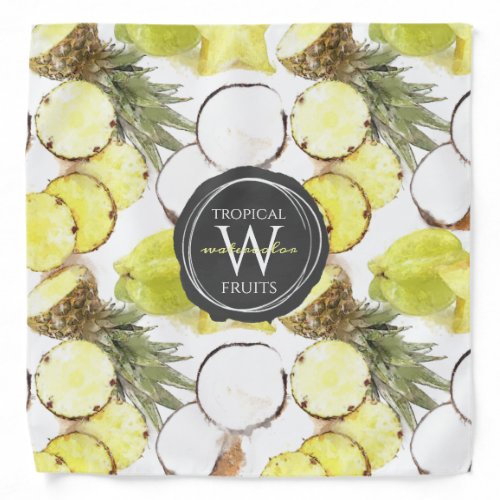 Fresh Watercolor Tropical Fruits Monogram Pattern Bandana