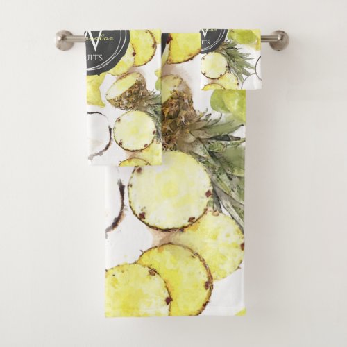 Fresh Watercolor Tropical Fruits Monogram Pattern Bath Towel Set