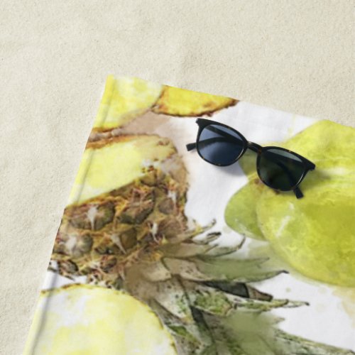 Fresh Watercolor Tropical Fruits Monogram Pattern Beach Towel