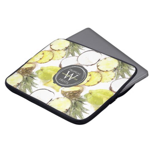 Fresh Watercolor Tropical Fruits Monogram Pattern Laptop Sleeve