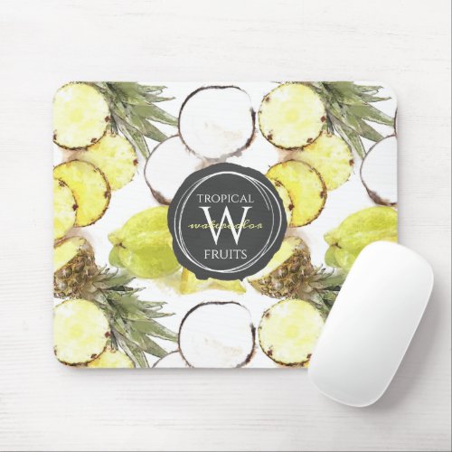 Fresh Watercolor Tropical Fruits Monogram Pattern Mouse Pad