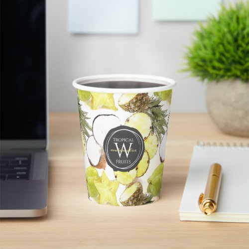 Fresh Watercolor Tropical Fruits Monogram Pattern  Paper Cups