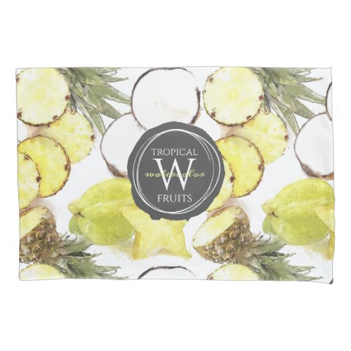 Fresh Watercolor Tropical Fruits Monogram Pattern Pillow Case