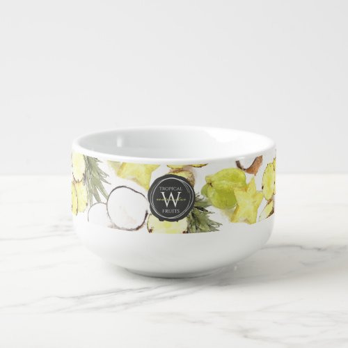 Fresh Watercolor Tropical Fruits Monogram Pattern Soup Mug