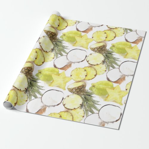 Fresh Watercolor Tropical Fruits Pattern Wrapping Paper