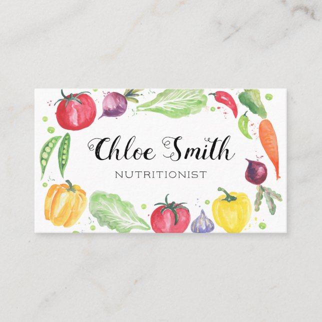 Fresh Watercolor Vegetables Business Card (Front)
