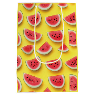 Fresh Watermelon Slices Pattern on Yellow Medium Gift Bag